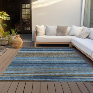 Piper Looms Chantille Stripes ACN979 Navy Machine Washable Area Rug Outdoor Lifestyle Image Feature