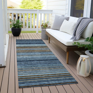 Piper Looms Chantille Stripes ACN979 Navy Machine Washable Area Rug Runner Outdoor Lifestyle Image Feature