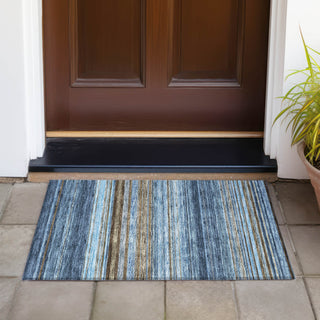 Piper Looms Chantille Stripes ACN979 Navy Machine Washable Area Rug Scatter Outdoor Lifestyle Image Feature