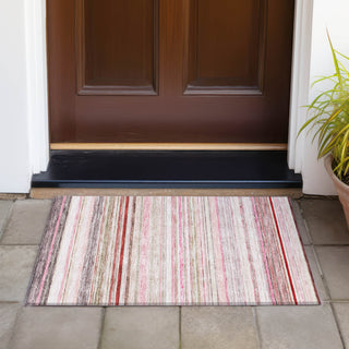 Piper Looms Chantille Stripes ACN979 Pink Machine Washable Area Rug Scatter Outdoor Lifestyle Image Feature