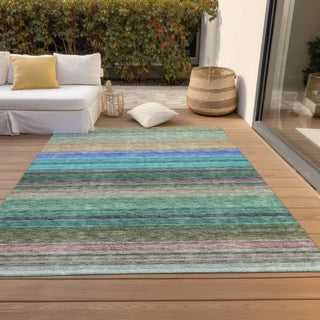 Piper Looms Chantille Stripes ACN979 Sage Machine Washable Area Rug Outdoor Lifestyle Image Feature