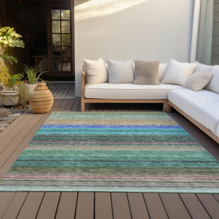 Piper Looms Chantille Stripes ACN979 Sage Machine Washable Area Rug Outdoor Lifestyle Image Feature