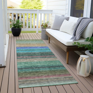 Piper Looms Chantille Stripes ACN979 Sage Machine Washable Area Rug Runner Outdoor Lifestyle Image Feature