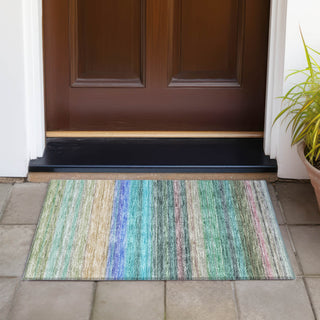 Piper Looms Chantille Stripes ACN979 Sage Machine Washable Area Rug Scatter Outdoor Lifestyle Image Feature