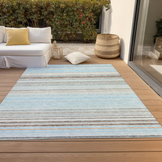 Piper Looms Chantille Stripes ACN979 Sky Machine Washable Area Rug Outdoor Lifestyle Image Feature