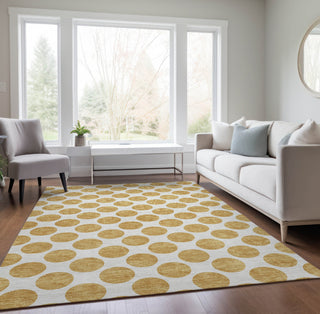 Piper Looms Chantille Circles ACN980 Gold Machine Washable Area Rug Lifestyle Image Feature