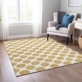 Piper Looms Chantille Circles ACN980 Gold Machine Washable Area Rug Lifestyle Image Feature