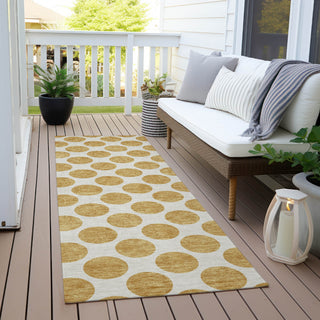 Piper Looms Chantille Circles ACN980 Gold Machine Washable Area Rug Runner Outdoor Lifestyle Image Feature