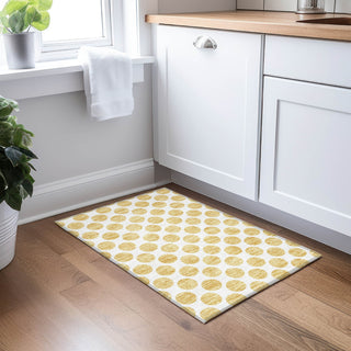 Piper Looms Chantille Circles ACN980 Gold Machine Washable Area Rug Scatter Lifestyle Image Feature