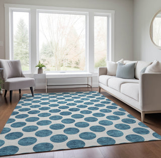 Piper Looms Chantille Circles ACN980 Teal Machine Washable Area Rug Lifestyle Image Feature