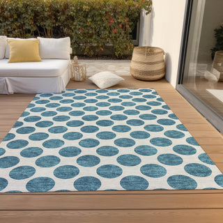 Piper Looms Chantille Circles ACN980 Teal Machine Washable Area Rug Outdoor Lifestyle Image Feature