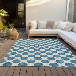 Piper Looms Chantille Circles ACN980 Teal Machine Washable Area Rug Outdoor Lifestyle Image Feature