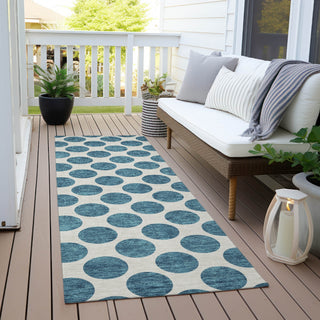 Piper Looms Chantille Circles ACN980 Teal Machine Washable Area Rug Runner Outdoor Lifestyle Image Feature