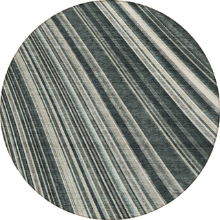Piper Looms Chantille Stripes ACN981 Black Machine Washable Area Rug Round Main Image
