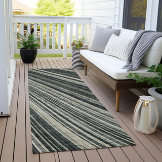 Piper Looms Chantille Stripes ACN981 Black Machine Washable Area Rug Runner Outdoor Lifestyle Image Feature