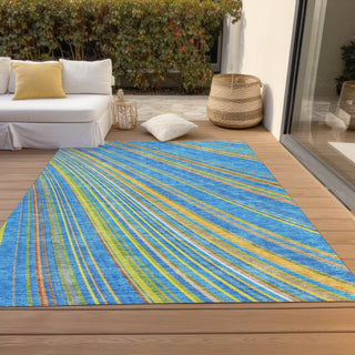 Piper Looms Chantille Stripes ACN981 Denim Machine Washable Area Rug Outdoor Lifestyle Image Feature