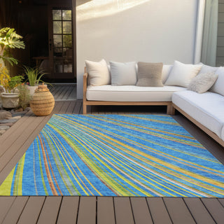 Piper Looms Chantille Stripes ACN981 Denim Machine Washable Area Rug Outdoor Lifestyle Image Feature