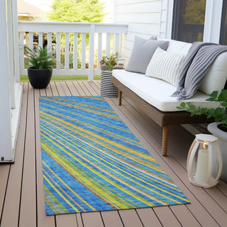 Piper Looms Chantille Stripes ACN981 Denim Machine Washable Area Rug Runner Outdoor Lifestyle Image Feature