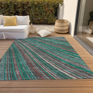 Piper Looms Chantille Stripes ACN981 Emerald Machine Washable Area Rug Outdoor Lifestyle Image Feature