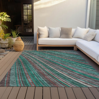 Piper Looms Chantille Stripes ACN981 Emerald Machine Washable Area Rug Outdoor Lifestyle Image Feature