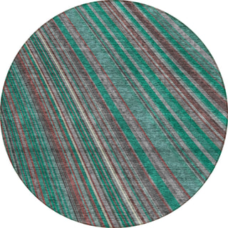Piper Looms Chantille Stripes ACN981 Emerald Machine Washable Area Rug Round Main Image