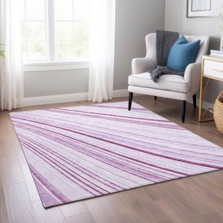 Piper Looms Chantille Stripes ACN981 Lavender Machine Washable Area Rug Lifestyle Image Feature