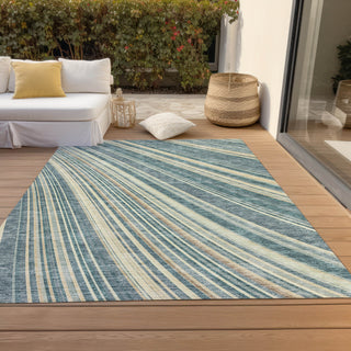 Piper Looms Chantille Stripes ACN981 Sky Machine Washable Area Rug Outdoor Lifestyle Image Feature