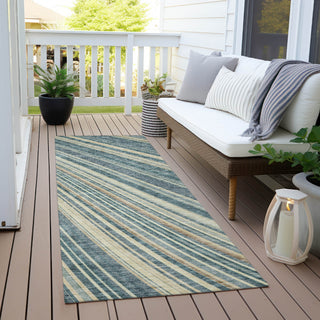 Piper Looms Chantille Stripes ACN981 Sky Machine Washable Area Rug Runner Outdoor Lifestyle Image Feature