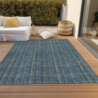 Piper Looms Chantille Stripes ACN982 Blue Machine Washable Area Rug Outdoor Lifestyle Image Feature