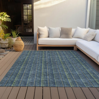 Piper Looms Chantille Stripes ACN982 Blue Machine Washable Area Rug Outdoor Lifestyle Image Feature