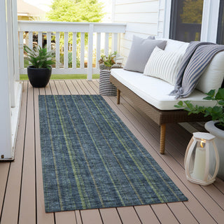 Piper Looms Chantille Stripes ACN982 Blue Machine Washable Area Rug Runner Outdoor Lifestyle Image Feature