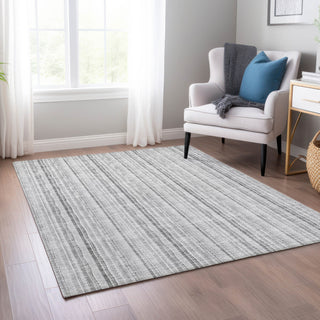 Piper Looms Chantille Stripes ACN982 Silver Machine Washable Area Rug Lifestyle Image Feature