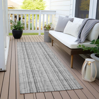Piper Looms Chantille Stripes ACN982 Silver Machine Washable Area Rug Runner Outdoor Lifestyle Image Feature