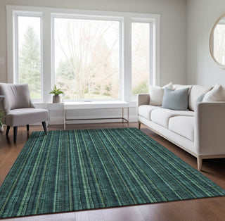 Piper Looms Chantille Stripes ACN982 Teal Machine Washable Area Rug Lifestyle Image Feature