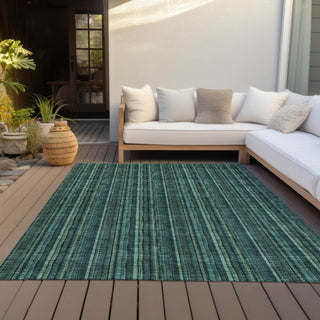 Piper Looms Chantille Stripes ACN982 Teal Machine Washable Area Rug Outdoor Lifestyle Image Feature