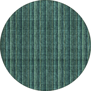 Piper Looms Chantille Stripes ACN982 Teal Machine Washable Area Rug Round Main Image
