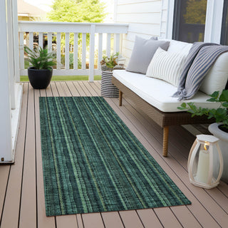 Piper Looms Chantille Stripes ACN982 Teal Machine Washable Area Rug Runner Outdoor Lifestyle Image Feature
