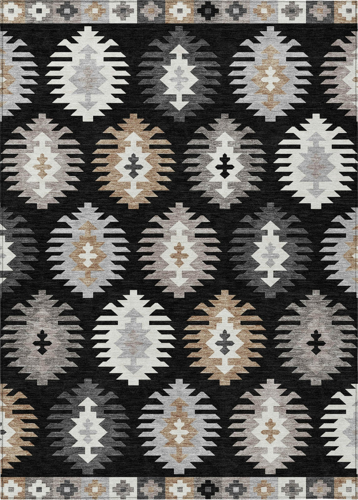 Piper Looms Chantille Southwest ACN983 Black Machine Washable Area Rug main image