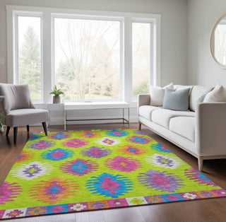 Piper Looms Chantille Southwest ACN983 Lime Machine Washable Area Rug Lifestyle Image Feature