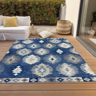 Piper Looms Chantille Southwest ACN983 Navy Machine Washable Area Rug Outdoor Lifestyle Image Feature