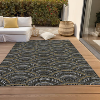 Piper Looms Chantille Circles ACN984 Black Machine Washable Area Rug Outdoor Lifestyle Image Feature