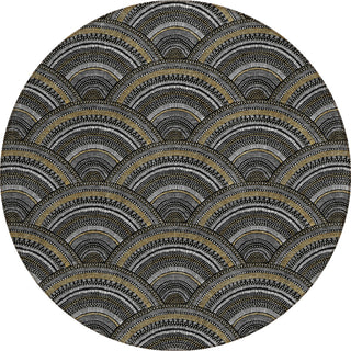 Piper Looms Chantille Circles ACN984 Black Machine Washable Area Rug Round Main Image
