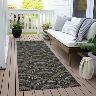 Piper Looms Chantille Circles ACN984 Black Machine Washable Area Rug Runner Outdoor Lifestyle Image Feature