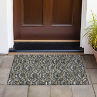 Piper Looms Chantille Circles ACN984 Black Machine Washable Area Rug Scatter Outdoor Lifestyle Image Feature