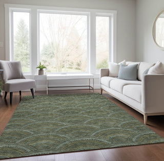 Piper Looms Chantille Circles ACN984 Olive Machine Washable Area Rug Lifestyle Image Feature