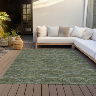 Piper Looms Chantille Circles ACN984 Olive Machine Washable Area Rug Outdoor Lifestyle Image Feature