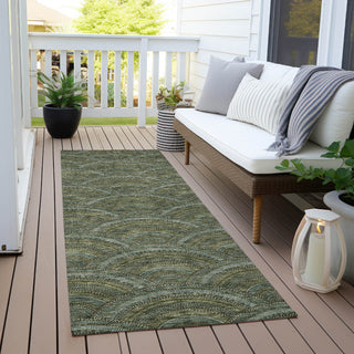 Piper Looms Chantille Circles ACN984 Olive Machine Washable Area Rug Runner Outdoor Lifestyle Image Feature