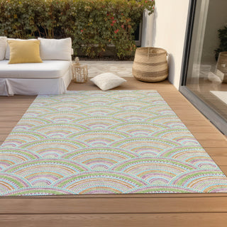 Piper Looms Chantille Circles ACN984 Pearl Machine Washable Area Rug Outdoor Lifestyle Image Feature