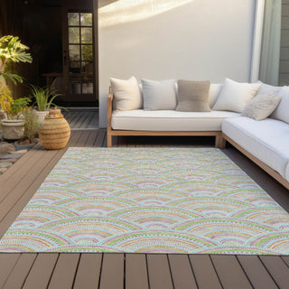 Piper Looms Chantille Circles ACN984 Pearl Machine Washable Area Rug Outdoor Lifestyle Image Feature