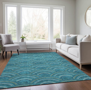 Piper Looms Chantille Circles ACN984 Teal Machine Washable Area Rug Lifestyle Image Feature